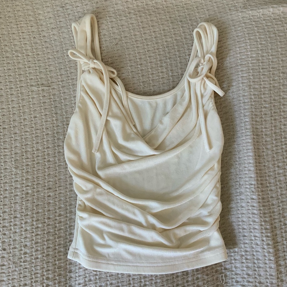 Vintage Cream Draped Greek Fairy Bow Tie Summer Tank Top Blouse Size Small